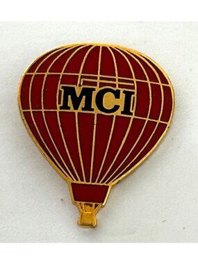 Vintage MCI Hot Air Balloon Pin Red Gold Enamel Lapel Pin